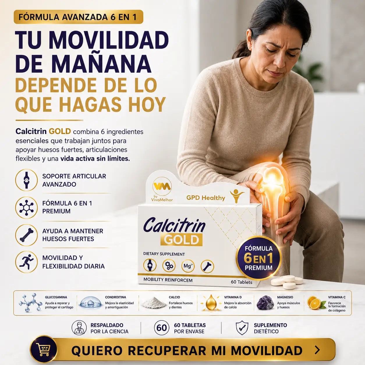 Calcitrin GOLD 🦵🏼 Calcio, Glucosamina y Vitamina D para Huesos Fuertes