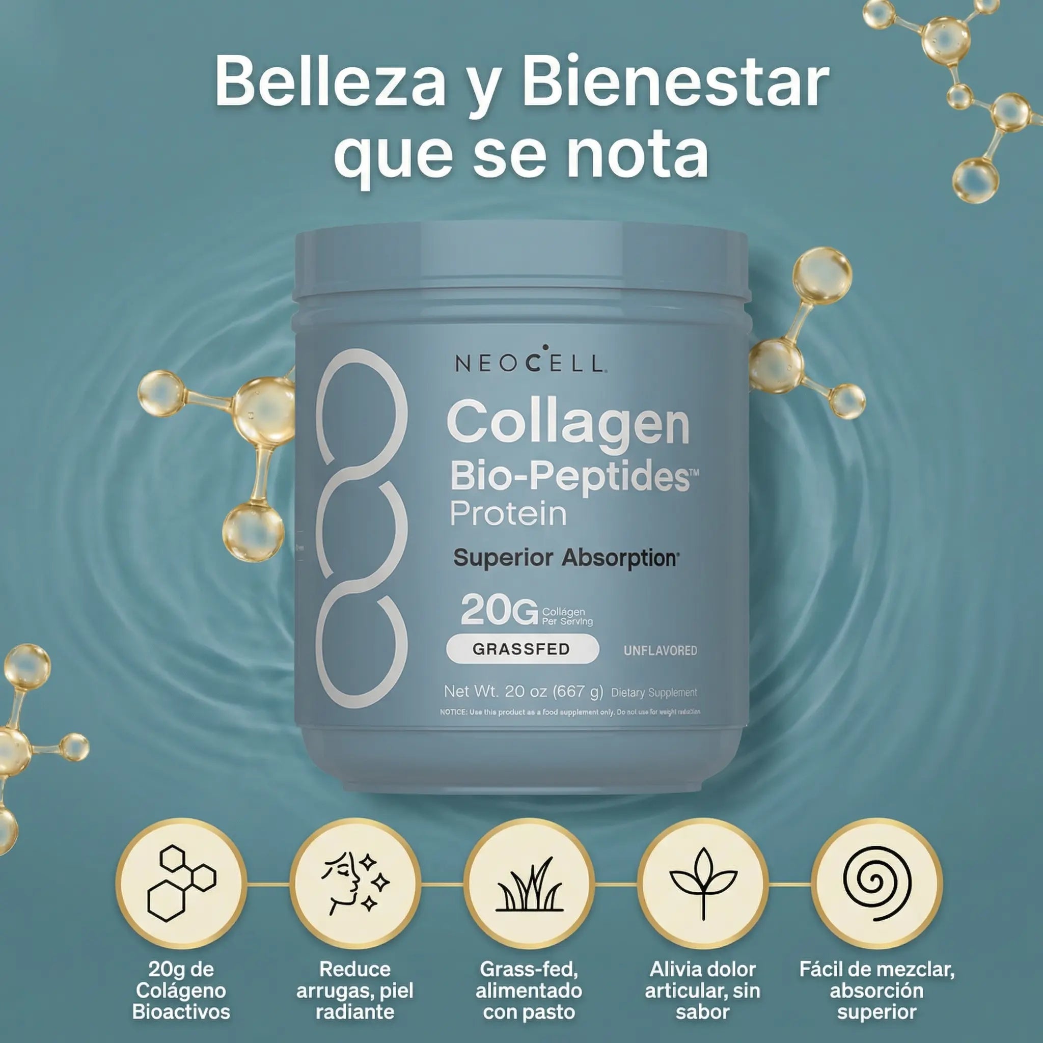Colágeno con Biopéptidos y Proteína Absorción Superior